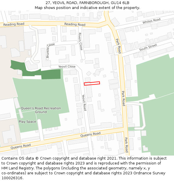 27, YEOVIL ROAD, FARNBOROUGH, GU14 6LB: Location map and indicative extent of plot
