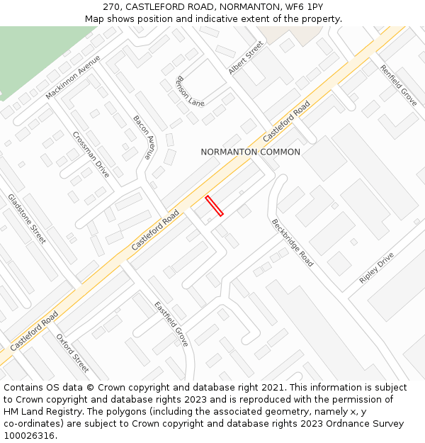 270, CASTLEFORD ROAD, NORMANTON, WF6 1PY: Location map and indicative extent of plot