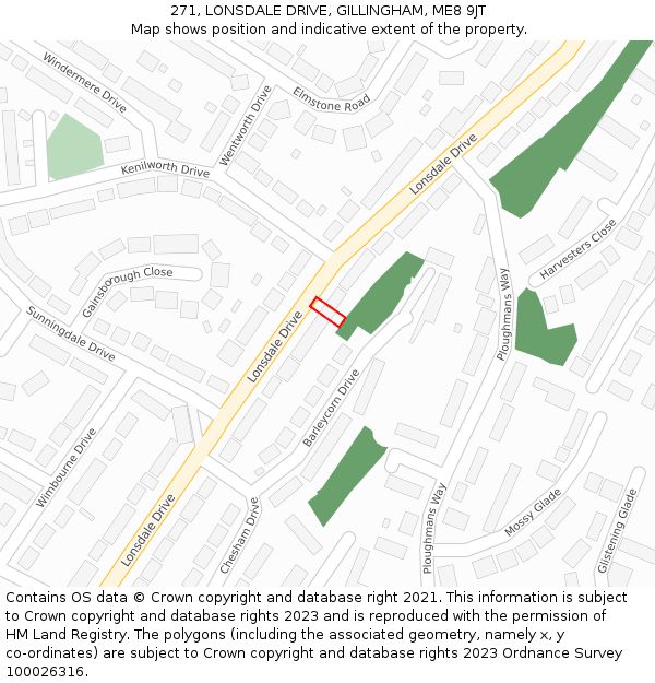 271, LONSDALE DRIVE, GILLINGHAM, ME8 9JT: Location map and indicative extent of plot