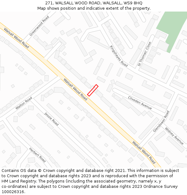 271, WALSALL WOOD ROAD, WALSALL, WS9 8HQ: Location map and indicative extent of plot