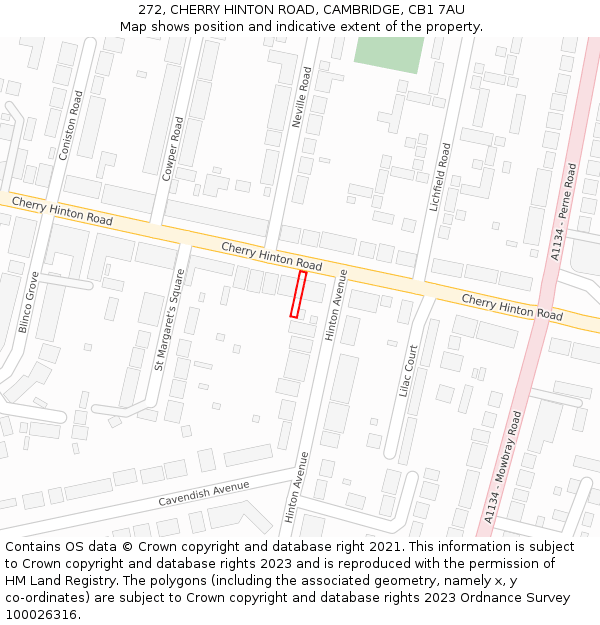 272, CHERRY HINTON ROAD, CAMBRIDGE, CB1 7AU: Location map and indicative extent of plot