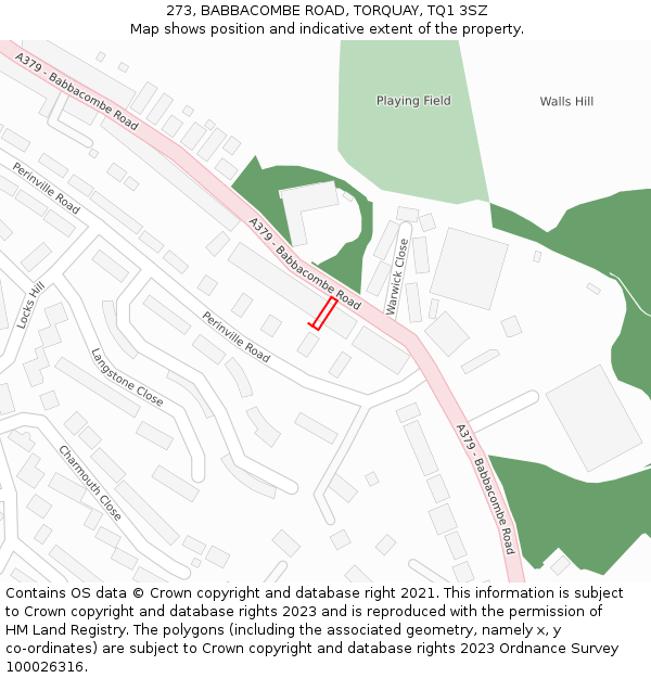 273, BABBACOMBE ROAD, TORQUAY, TQ1 3SZ: Location map and indicative extent of plot