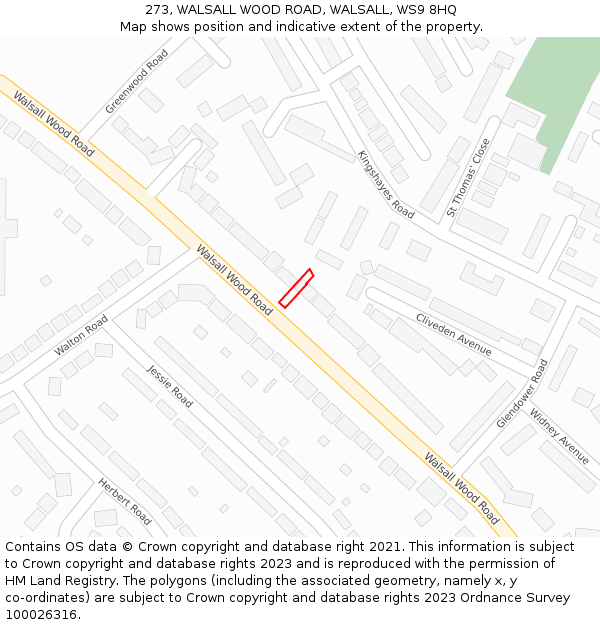 273, WALSALL WOOD ROAD, WALSALL, WS9 8HQ: Location map and indicative extent of plot
