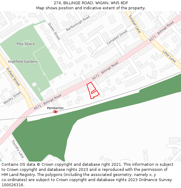 274, BILLINGE ROAD, WIGAN, WN5 8DF: Location map and indicative extent of plot