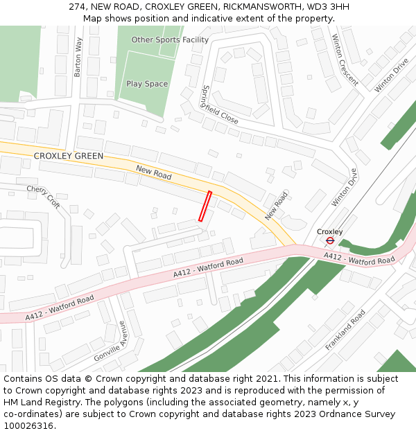 274, NEW ROAD, CROXLEY GREEN, RICKMANSWORTH, WD3 3HH: Location map and indicative extent of plot