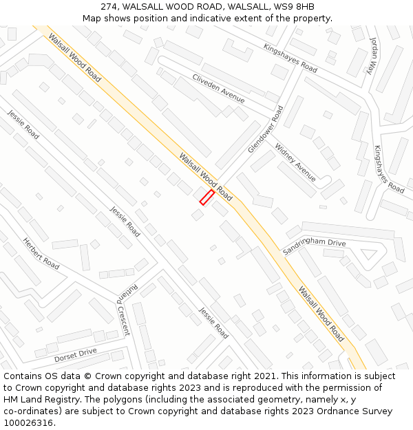 274, WALSALL WOOD ROAD, WALSALL, WS9 8HB: Location map and indicative extent of plot