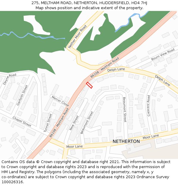 275, MELTHAM ROAD, NETHERTON, HUDDERSFIELD, HD4 7HJ: Location map and indicative extent of plot