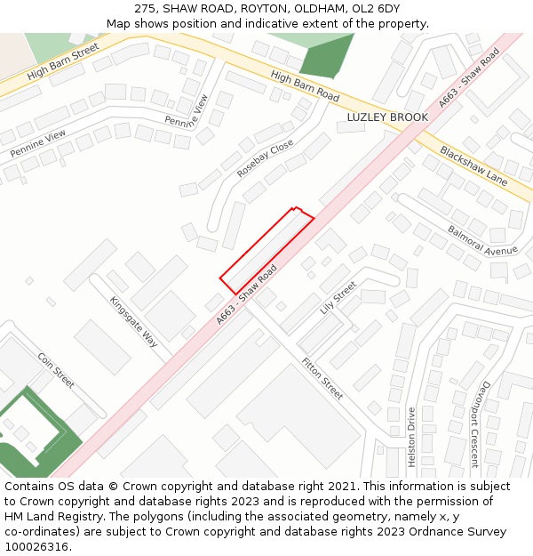 275, SHAW ROAD, ROYTON, OLDHAM, OL2 6DY: Location map and indicative extent of plot