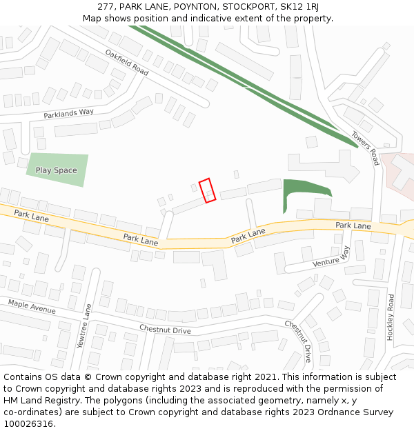 277, PARK LANE, POYNTON, STOCKPORT, SK12 1RJ: Location map and indicative extent of plot