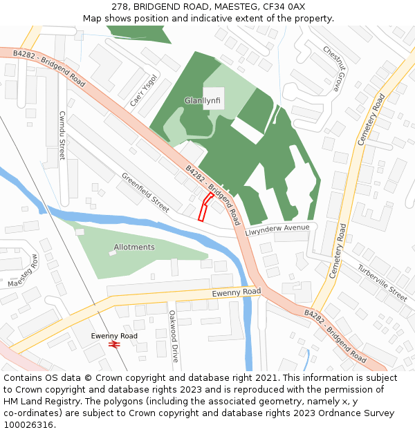 278, BRIDGEND ROAD, MAESTEG, CF34 0AX: Location map and indicative extent of plot