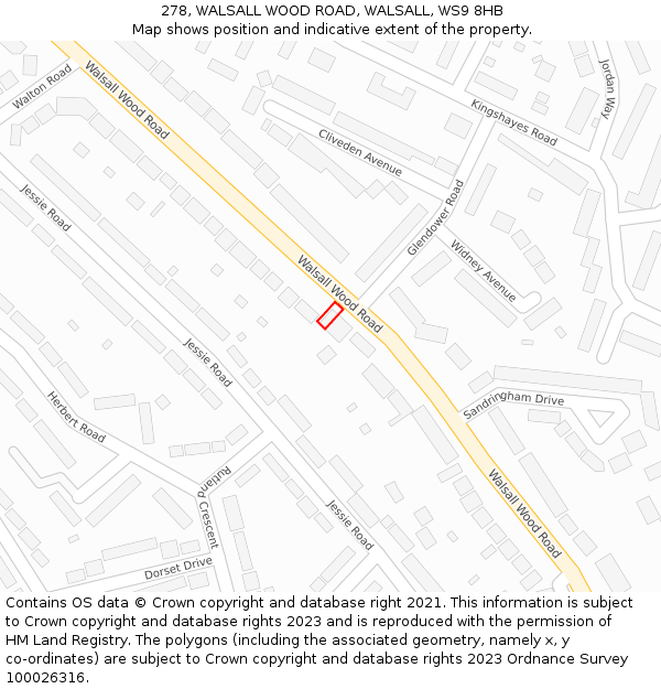 278, WALSALL WOOD ROAD, WALSALL, WS9 8HB: Location map and indicative extent of plot