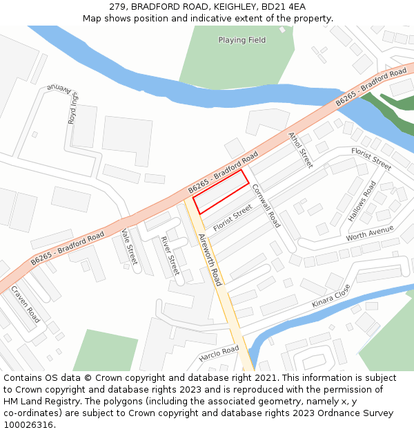 279, BRADFORD ROAD, KEIGHLEY, BD21 4EA: Location map and indicative extent of plot