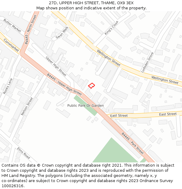 27D, UPPER HIGH STREET, THAME, OX9 3EX: Location map and indicative extent of plot