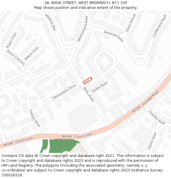28, BANK STREET, WEST BROMWICH, B71 1HF: Location map and indicative extent of plot