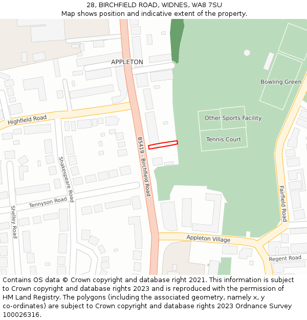 28, BIRCHFIELD ROAD, WIDNES, WA8 7SU: Location map and indicative extent of plot