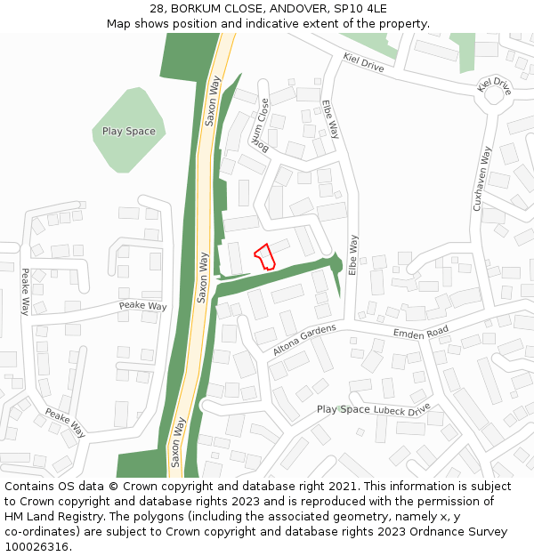 28, BORKUM CLOSE, ANDOVER, SP10 4LE: Location map and indicative extent of plot