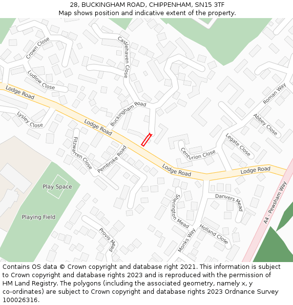 28, BUCKINGHAM ROAD, CHIPPENHAM, SN15 3TF: Location map and indicative extent of plot