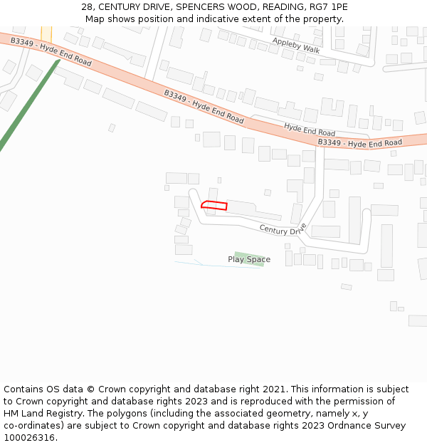 28, CENTURY DRIVE, SPENCERS WOOD, READING, RG7 1PE: Location map and indicative extent of plot