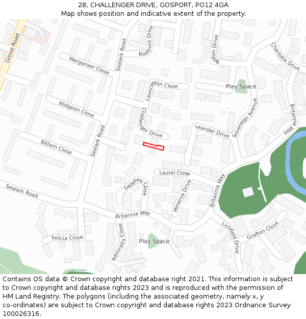 28, CHALLENGER DRIVE, GOSPORT, PO12 4GA: Location map and indicative extent of plot