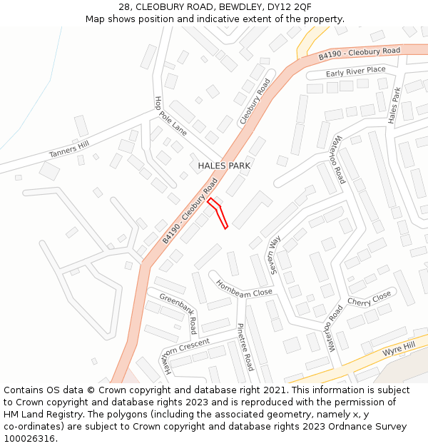 28, CLEOBURY ROAD, BEWDLEY, DY12 2QF: Location map and indicative extent of plot