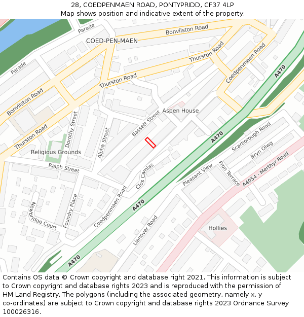 28, COEDPENMAEN ROAD, PONTYPRIDD, CF37 4LP: Location map and indicative extent of plot