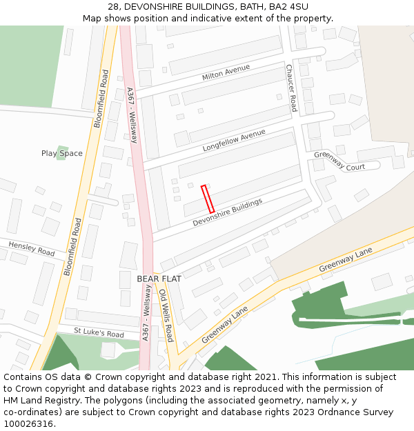 28, DEVONSHIRE BUILDINGS, BATH, BA2 4SU: Location map and indicative extent of plot