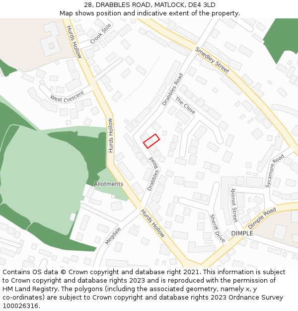 28, DRABBLES ROAD, MATLOCK, DE4 3LD: Location map and indicative extent of plot