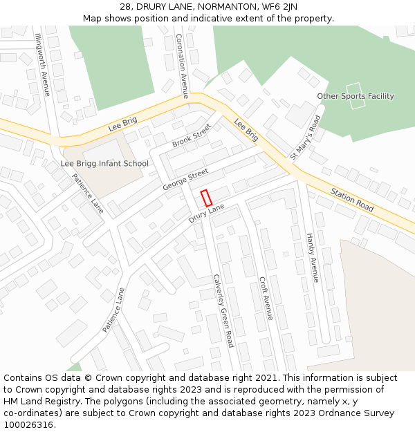 28, DRURY LANE, NORMANTON, WF6 2JN: Location map and indicative extent of plot