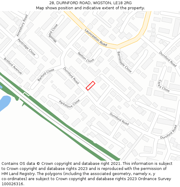 28, DURNFORD ROAD, WIGSTON, LE18 2RG: Location map and indicative extent of plot