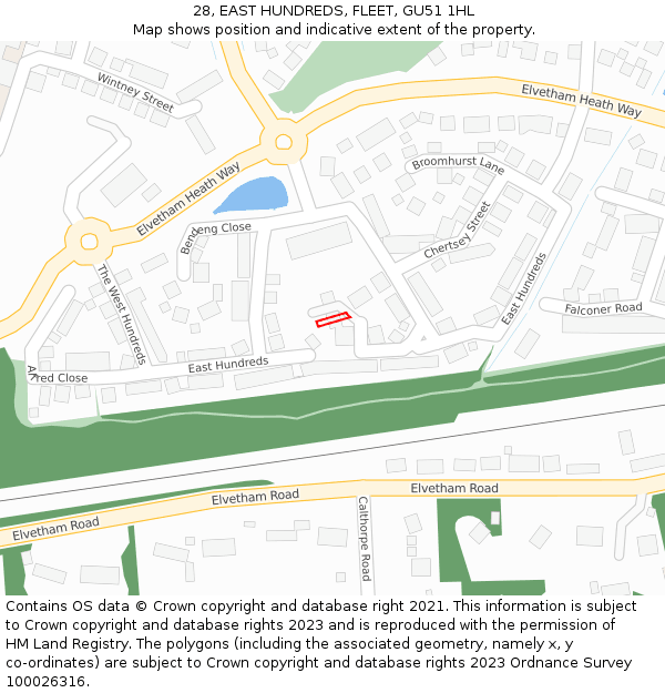 28, EAST HUNDREDS, FLEET, GU51 1HL: Location map and indicative extent of plot