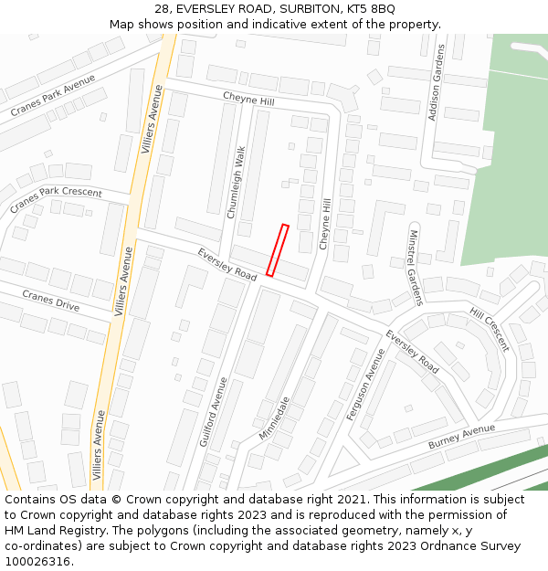 28, EVERSLEY ROAD, SURBITON, KT5 8BQ: Location map and indicative extent of plot