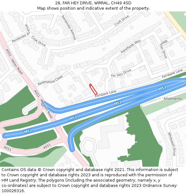 28, FAR HEY DRIVE, WIRRAL, CH49 4SD: Location map and indicative extent of plot