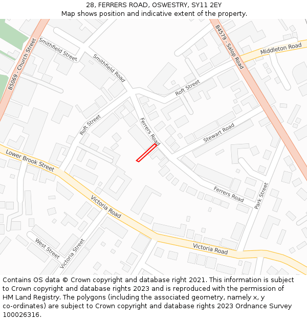 28, FERRERS ROAD, OSWESTRY, SY11 2EY: Location map and indicative extent of plot