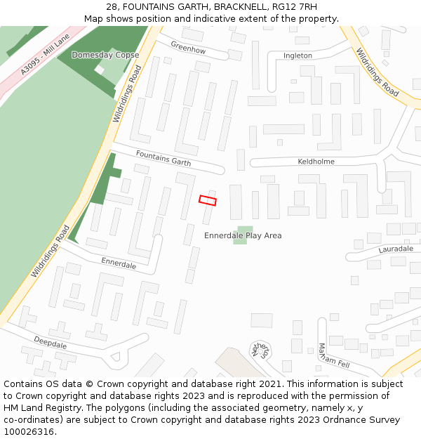 28, FOUNTAINS GARTH, BRACKNELL, RG12 7RH: Location map and indicative extent of plot