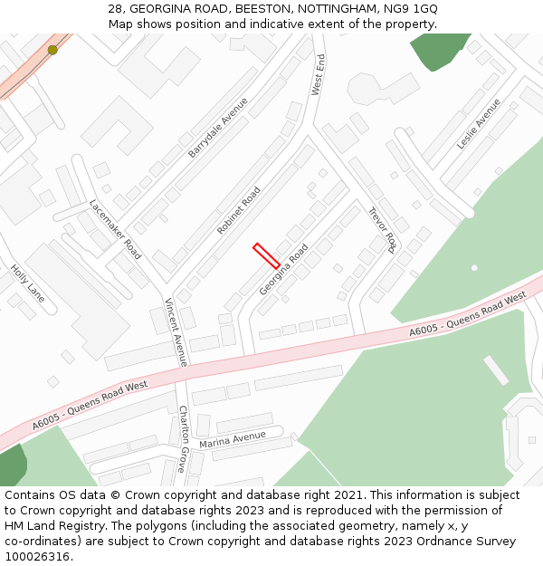 28, GEORGINA ROAD, BEESTON, NOTTINGHAM, NG9 1GQ: Location map and indicative extent of plot