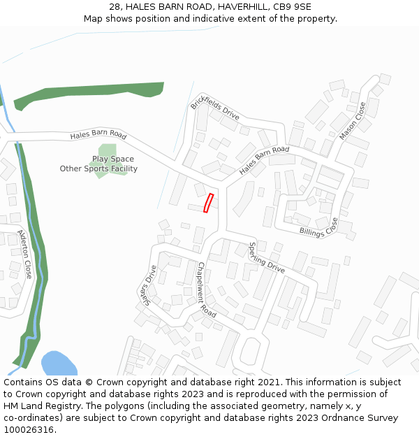 28, HALES BARN ROAD, HAVERHILL, CB9 9SE: Location map and indicative extent of plot