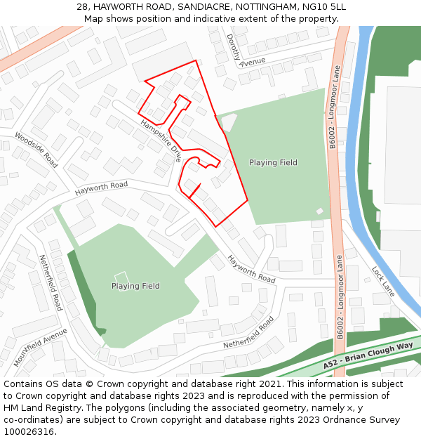 28, HAYWORTH ROAD, SANDIACRE, NOTTINGHAM, NG10 5LL: Location map and indicative extent of plot