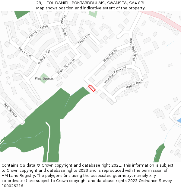 28, HEOL DANIEL, PONTARDDULAIS, SWANSEA, SA4 8BL: Location map and indicative extent of plot