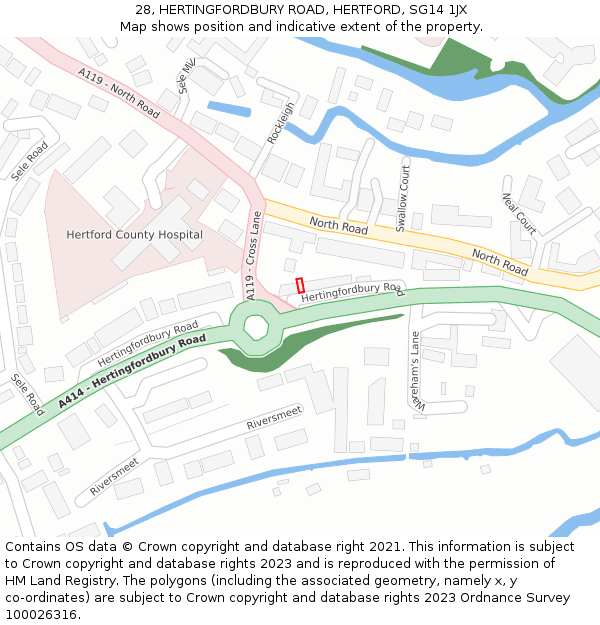 28, HERTINGFORDBURY ROAD, HERTFORD, SG14 1JX: Location map and indicative extent of plot