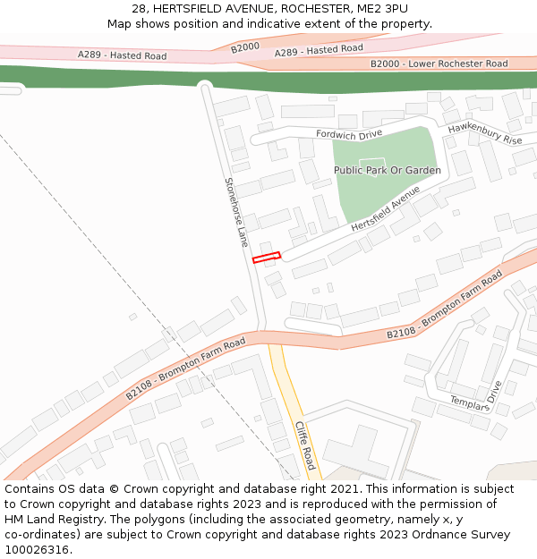 28, HERTSFIELD AVENUE, ROCHESTER, ME2 3PU: Location map and indicative extent of plot