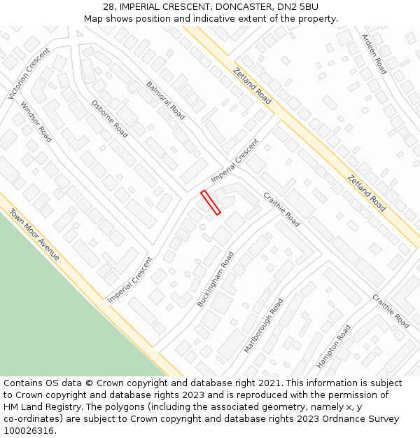 28, IMPERIAL CRESCENT, DONCASTER, DN2 5BU: Location map and indicative extent of plot