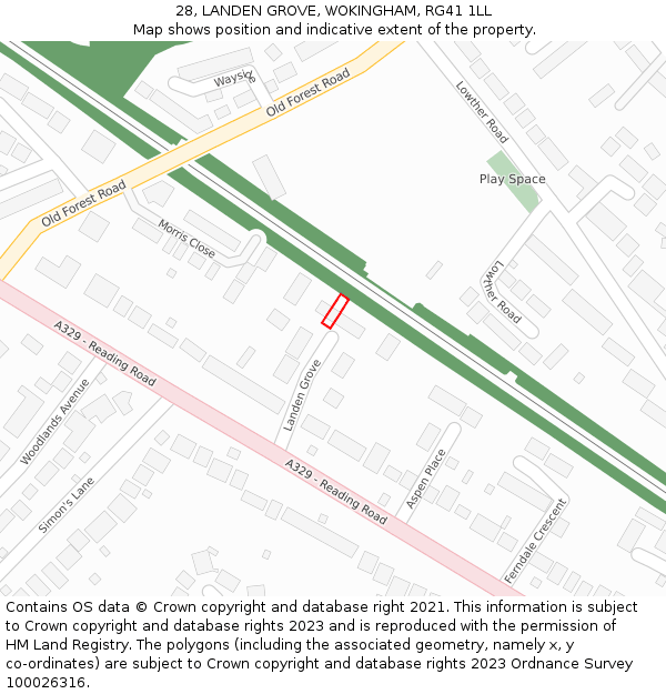 28, LANDEN GROVE, WOKINGHAM, RG41 1LL: Location map and indicative extent of plot