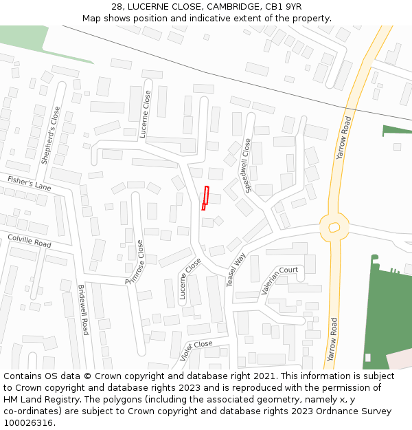 28, LUCERNE CLOSE, CAMBRIDGE, CB1 9YR: Location map and indicative extent of plot