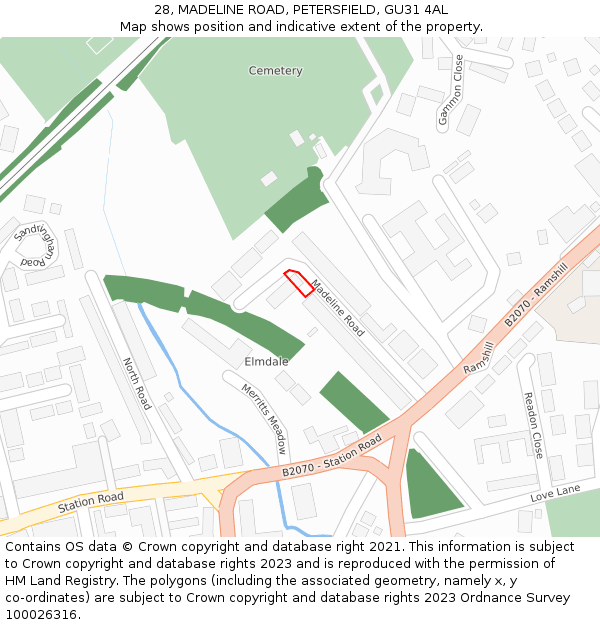 28, MADELINE ROAD, PETERSFIELD, GU31 4AL: Location map and indicative extent of plot