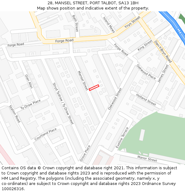 28, MANSEL STREET, PORT TALBOT, SA13 1BH: Location map and indicative extent of plot
