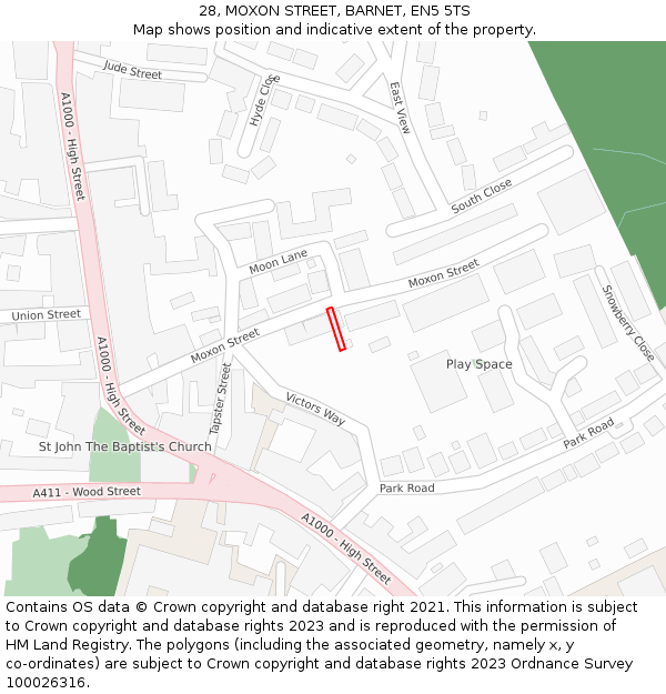 28, MOXON STREET, BARNET, EN5 5TS: Location map and indicative extent of plot
