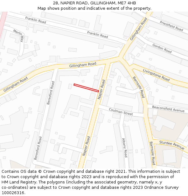 28, NAPIER ROAD, GILLINGHAM, ME7 4HB: Location map and indicative extent of plot