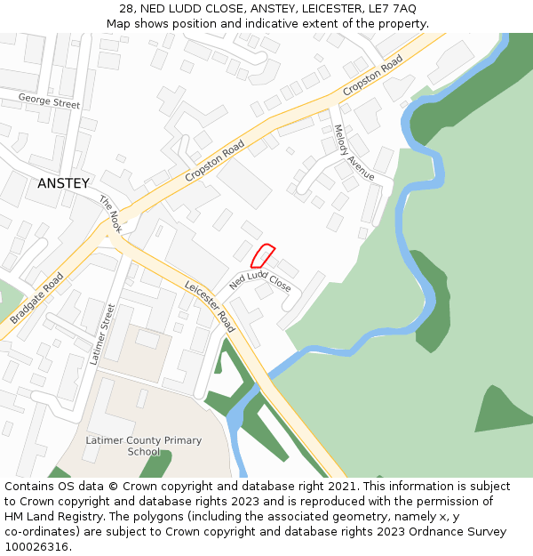 28, NED LUDD CLOSE, ANSTEY, LEICESTER, LE7 7AQ: Location map and indicative extent of plot