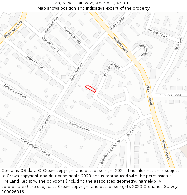 28, NEWHOME WAY, WALSALL, WS3 1JH: Location map and indicative extent of plot