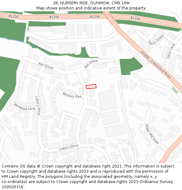 28, NURSERY RISE, DUNMOW, CM6 1XW: Location map and indicative extent of plot